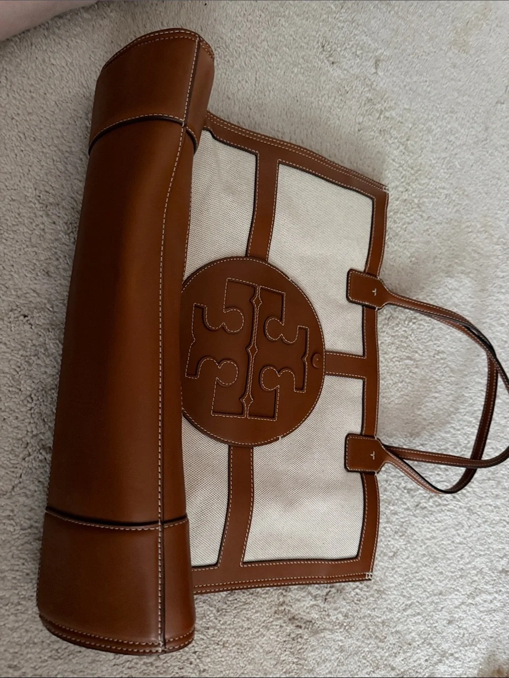 Tory Burch Canvas Tote with Tan Leather Trim